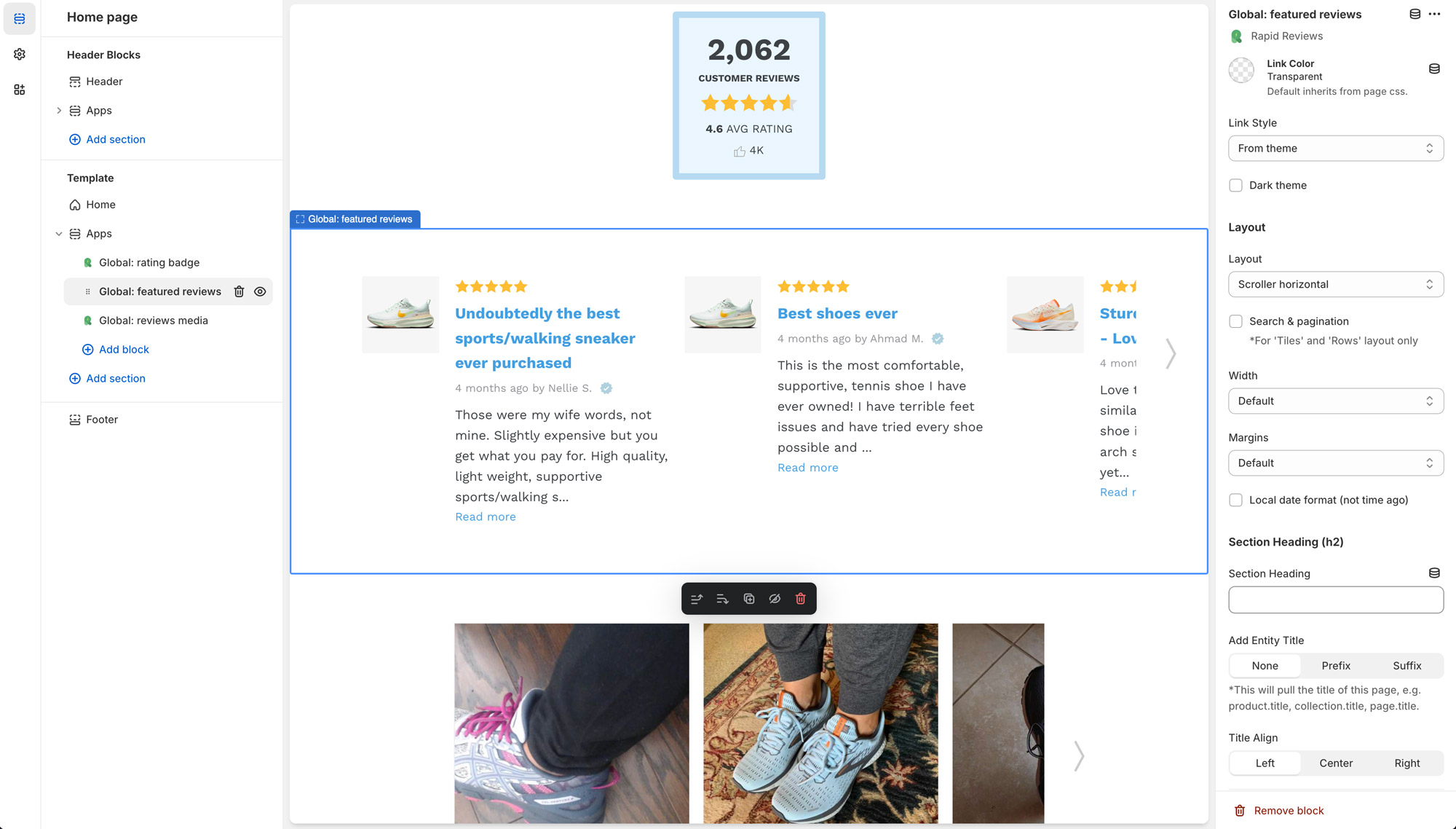 Shopify App Admin - Global Reviews & Rating Badge Blocks